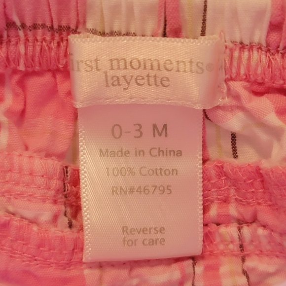 FIRST MOMENTS LAYETTE ♡ Pink|White|Gray 2pc Plaid Embroidered Floral Outfit 0-3M - Picture 12 of 12